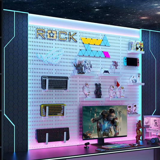 Panneau Pegboard Sans Perçage – Organisateur Mural avec Étagères pour Chambre Gamer