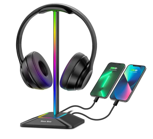 Support Casque Gaming RGB New Bee Z8 – Socle Bureau avec 2 Ports USB et Base Antidérapante