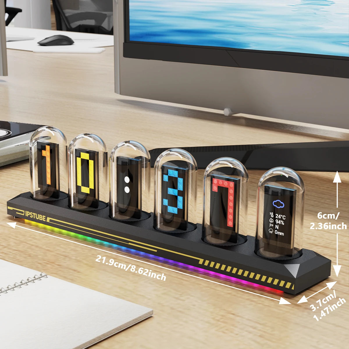 Horloge RGB USB – Écran IPS Couleur & Réveil Aluminium