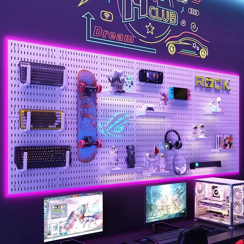 Panneau Pegboard Sans Perçage – Organisateur Mural avec Étagères pour Chambre Gamer
