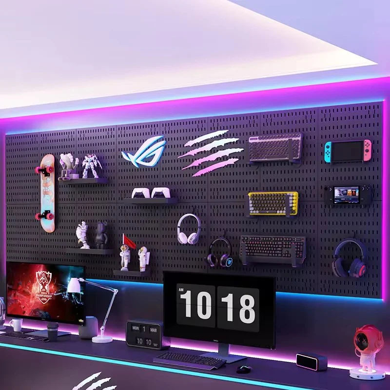 Panneau Pegboard Sans Perçage – Organisateur Mural avec Étagères pour Chambre Gamer
