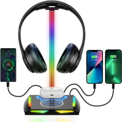 Support Casque Gaming RGB New Bee Z8 – Socle Bureau avec 2 Ports USB et Base Antidérapante