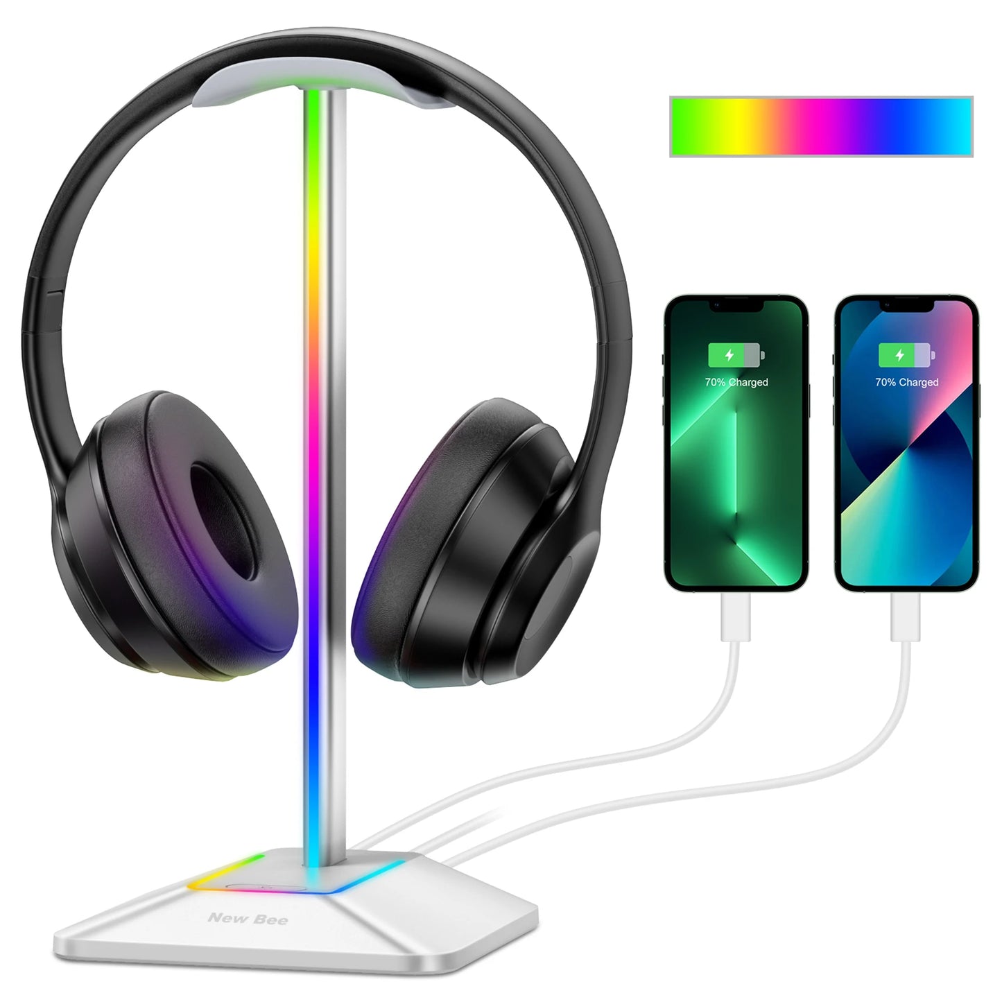 Support Casque Gaming RGB New Bee Z8 – Socle Bureau avec 2 Ports USB et Base Antidérapante