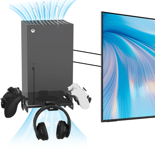 Support Mural Xbox Series X avec 2 Supports Manettes et 1 Support Casque